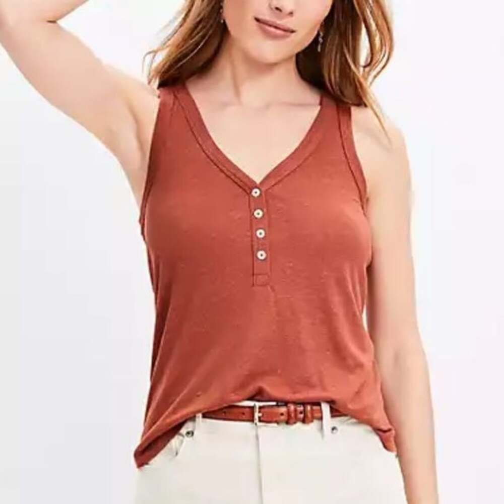 LOFT Rust Henley Tank Top